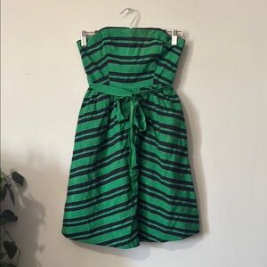 Green and Black Striped Strapless Dress